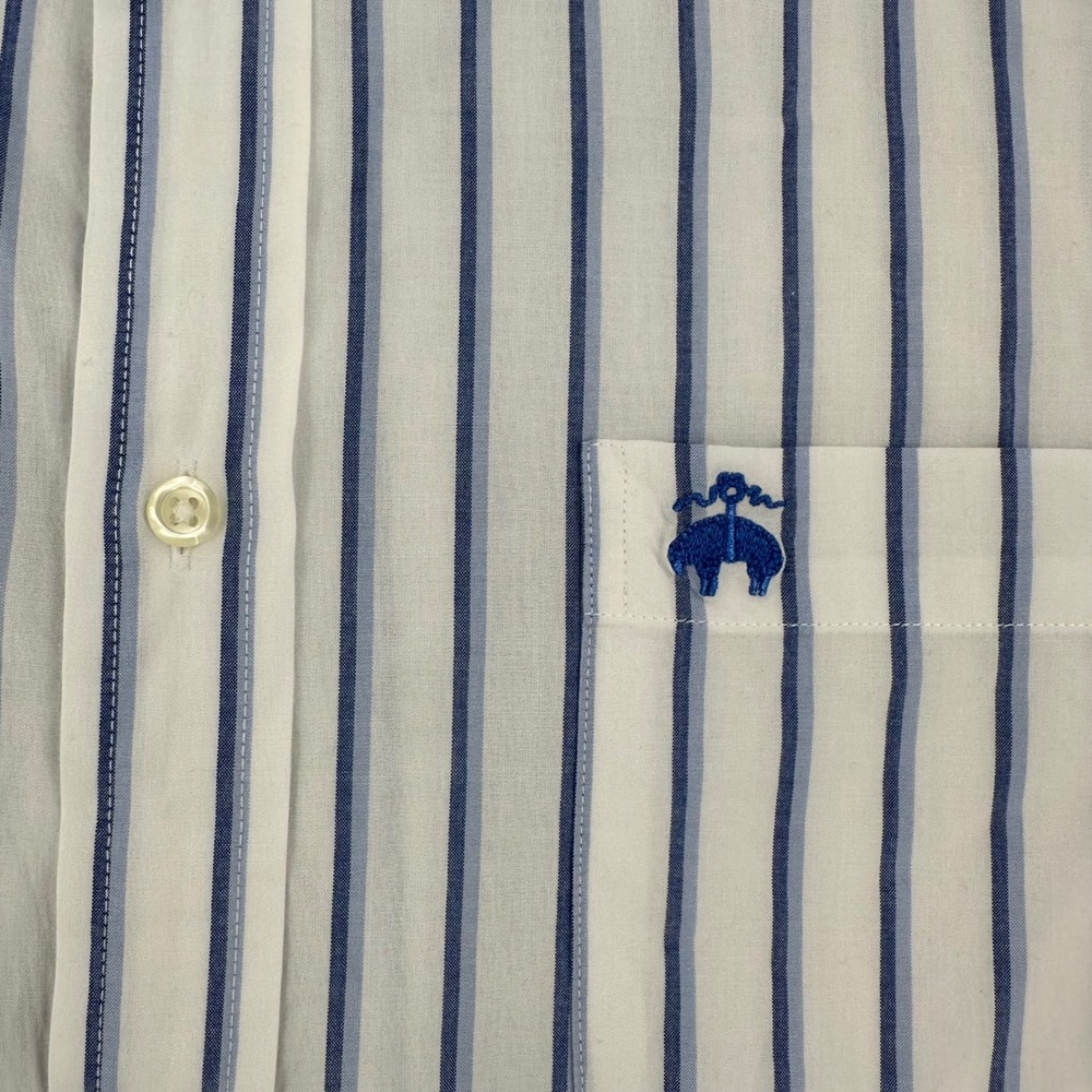Brooks Brothers 1818 Mens Large Blue White Striped Cotton Button Down Shirt L - Picture 2 of 7